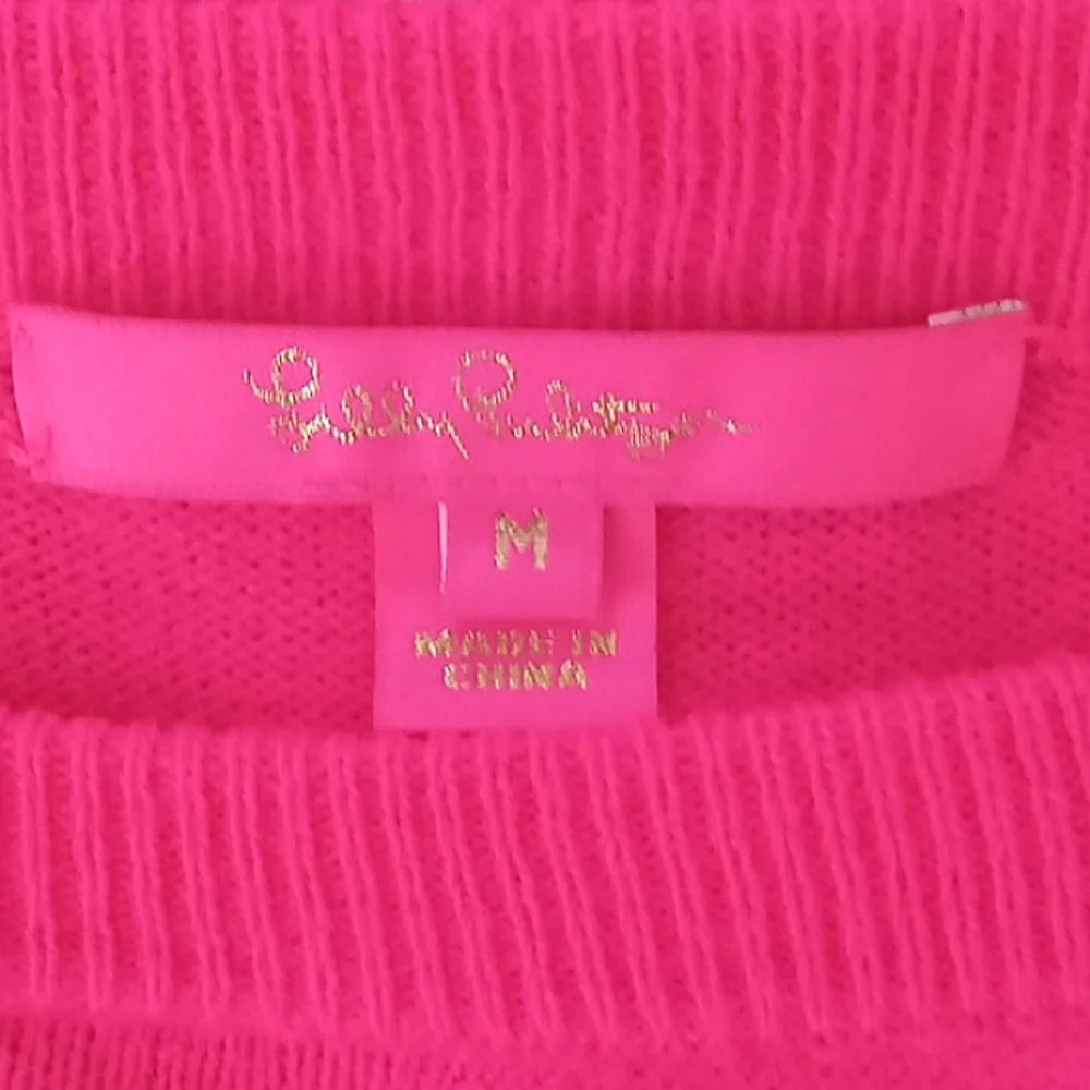 Lilly Pulitzer Alyona Sweater Pink Grenadine Heart Knit Crewneck Balloon Sleeve